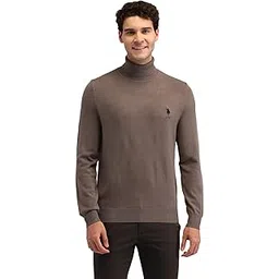 u.s. polo assn. Men's Brown Solid Turtle Neck Long Sleeve Casual Acrylic Regular Fit Pullover Sweater-picture-10