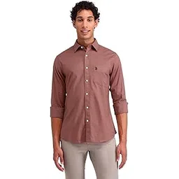 u.s. polo assn. Men's Red Solid Spread Collar Long Sleeve Casual Cotton Tailored Fit Shirt-picture-53