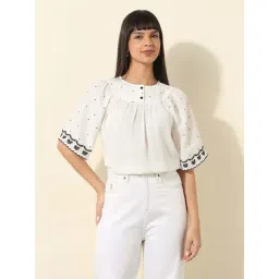 U.S. Polo Assn. Off White Regular Fit Embroidered Top-picture-21