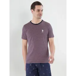 U.S. Polo Assn. Pink Cotton Regular Fit Striped Lounge T-Shirt-picture-16