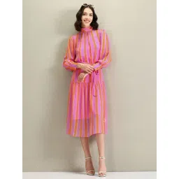 U.S. Polo Assn. Purple & Orange Cotton Striped Midi Dress-picture-25