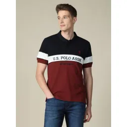 U.S. Polo Assn. Red & Black Cotton Regular Fit Colour Block Polo T-Shirt-picture-46