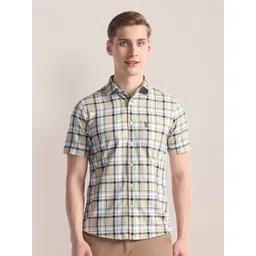 U.S. Polo Assn. Tartan Checked Spread Collar Short Sleeves Oxford Casual Shirt-picture-32
