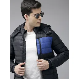 u.s. polo assn. U S Polo Assn Men Black And Blue Colourblocked Hooded Puffer Jacket-picture-18