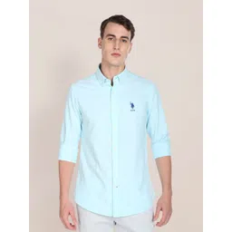 u.s. polo assn. U S Polo Assn Men Light Blue Embroidered Tailored Fit Pure Cotton Casual Shirt-picture-26