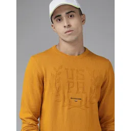 u.s. polo assn. U S Polo Assn Men Mustard Yellow Debossed Pure Cotton Pullover Sweater-picture-43
