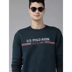 u.s. polo assn. U S Polo Assn Men Navy Blue Brand Logo Printed Sweatshirt-picture-35