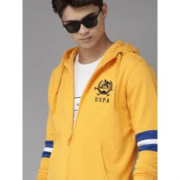 u.s. polo assn. U S Polo Assn Men Yellow Hooded Pure Cotton Sweatshirt-picture-11