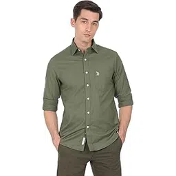 u.s. polo assn. U.S. Polo Assn Men's Cotton Tailored Fit. Oxford Stretch Spread Collar Casual Shirt-picture-13