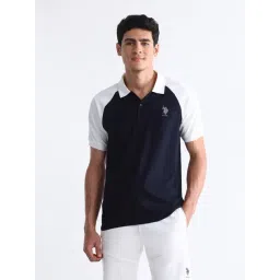 u.s. polo assn. Uspa Active Blue Slim Fit Colour Block Sports Polo-picture-34