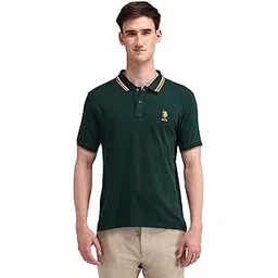 u.s. polo assn. U.S.Polo Association Men's Green Solid Polo Collar Half Sleeve Casual Cotton Slim Fit T-Shirts-picture-19