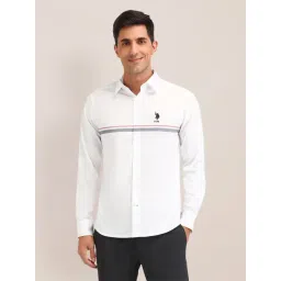 u.s. polo assn. U.S.Polo Association White Cotton Slim Fit Striped Shirt-picture-14