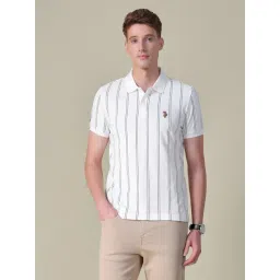 U.S. Polo Assn. White Slim Fit Striped Polo T-shirt-picture-40