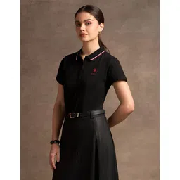 u.s. polo assn. Women Solid Polo Neck Cotton Blend Black T-Shirt-picture-14