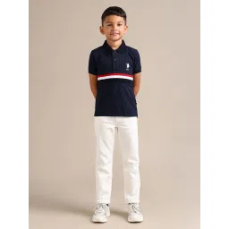 u.s. polo assn. US Polo Kids Boys Navy Cotton Striped T-Shirt image 1