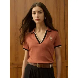 U.S. Polo Assn. Women Brand Logo Embroidered Polo Collar Pure Cotton Regular Fit T-shirt-picture-39