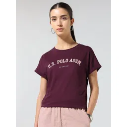 U.S. Polo Assn. Women Brand Logo Printed Pure Cotton Round Neck T-shirt-picture-10
