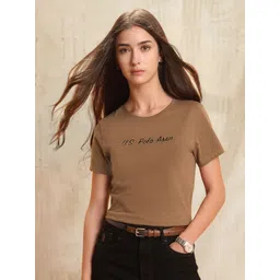 U.S. Polo Assn. Women Brand Logo Printed Pure Cotton Round Neck T-shirt-picture-30