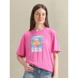 U.S. Polo Assn. Women Graphic Printed Drop-Shoulder Sleeves Pure Cotton Oversized T-shirt-picture-19