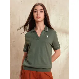 U.S. Polo Assn. Women Polo Collar Pure Cotton Boxy T-shirt-picture-18