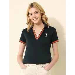 U.S. Polo Assn. Women Regular Fit Solid Polo Collar Cotton T-shirt-picture-27