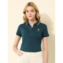 U.S. Polo Assn. Women Regular Fit Solid Polo Collar Cotton T-shirt-picture-17