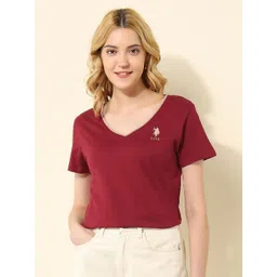 U.S. Polo Assn. Women Regular Fit Solid V-Neck Cotton T-shirt-picture-29