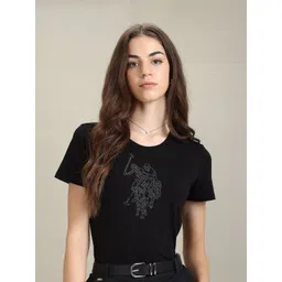 U.S. Polo Assn. Women Self Design Round Neck Pure Cotton Slim Fit T-shirt-picture-10