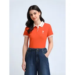 U.S. Polo Assn. Women Solid Contrast Polo Collar T-shirt-picture-44
