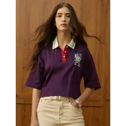 U.S. Polo Assn. Women Solid Oversized Fit Polo Collar Cotton T-shirt-picture-18