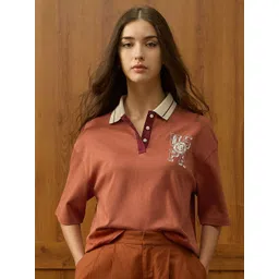 U.S. Polo Assn. Women Solid Oversized Fit Polo Collar T-shirt-picture-12
