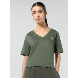 U.S. Polo Assn. Women V-Neck Drop-Shoulder Sleeves Boxy Fit T-shirt-picture-39