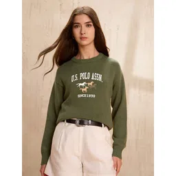 U.S. Polo Assn. Women Women Typography Printed Round Neck Pullover Sweater-picture-39