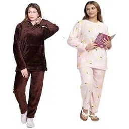 Combo of 2 Women’s Woolen Loungewear Sets | Warm Fleece Top with Pyjama Bottoms | Winter Co-ord Nightwear & Comfortable Home Wear for Girls & Women-image-9