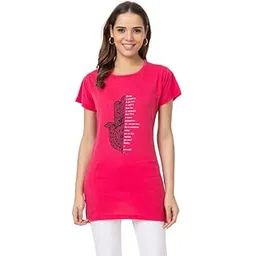 us reload Women CottonRegular Fit T-Shirt/Long Night Wear Top for Women & Girls Soft & Cotton Nightwear Comfortable Lounge & Sleepwear Maroon T-Shirt StylishNight Top Pink (Size 4XL)-picture-11