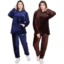 Women & Girls Combo Pack of 2 Woolen Loungewear Sets | Soft Fleece Top with Matching Pyjama Pants | Cozy Winter Nightwear & Home Wear | Comfortable Co-ord Set for Daily Use-image-23