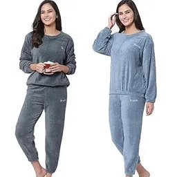 us trendz Combo Pack of 2 Women's Winter Nightsuits Full Sleeve Top and Pajama Set Regular-Fit Cozy Sleepwear Warm Lounge wear for Cold Weather Comfortable Pajama Set [P11]-picture-29