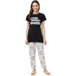 us trendz Women Cotton Plus Size Printed Night Suit Top Pyjama Set Sleep wear Set for Summer Black Color-picture-51