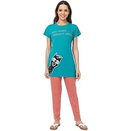 us trendz Women Cotton Plus Size Printed Night Suit Top Pyjama Set Sleep wear Set for Summer Green Color-picture-54