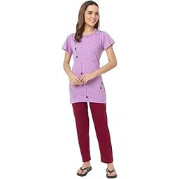 us trendz Women Cotton Plus Size Printed Night Suit Top Pyjama Set Sleep wear Set for Summer Lavender Color-picture-27