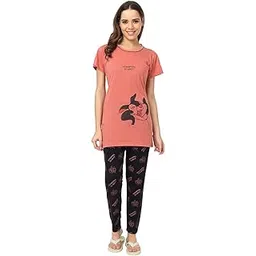 us trendz Women Cotton Plus Size Printed Night Suit Top Pyjama Set Sleep wear Set for Summer Orange Color-picture-16