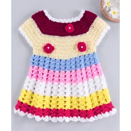 USHA ENTERPRISES Flower Crochet Short Sleeves Frock - Cream-picture-12