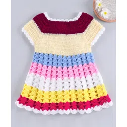 USHA ENTERPRISES Flower Crochet Short Sleeves Frock - Cream image 3