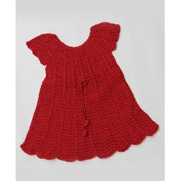 USHA ENTERPRISES Short Sleeves Scallop Trimmed Dress - Maroon image 1