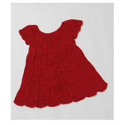 USHA ENTERPRISES Short Sleeves Scallop Trimmed Dress - Maroon image 2