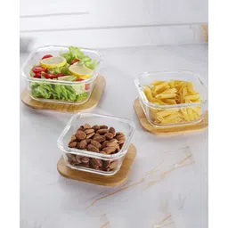 USHA SHRIRAM Borosilicate Food Container With Bamboo Airtight Lid Pack of 3 - Brown-image-15