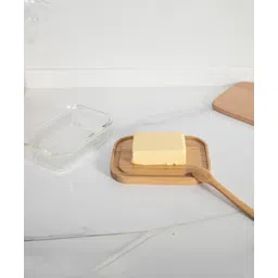 USHA SHRIRAM Borosilicate Glass Wooden Lid Butter Dish - Brown-image-12