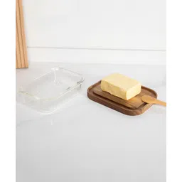 USHA SHRIRAM Borosilicate Glass Wooden Lid Butter Dish - Dark Brown-image-9