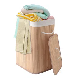 USHA SHRIRAM Foldable Bamboo Laundry Basket With Lid - Brown-image-47