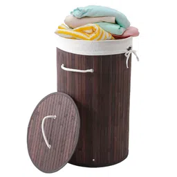 USHA SHRIRAM Foldable Bamboo Laundry Basket With Lid - Dark Brown-image-44